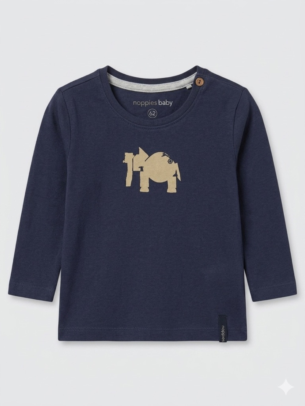 Noppies Navy Long Sleeve Tee with Cream Elephant Print